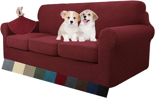 Vista 28 de MAXIJIN funda para sofá de 4 piezas, para sofás de 3 plazas, muy elástica, no se desliza, para perros, para mascotas, protector elástico de muebles
