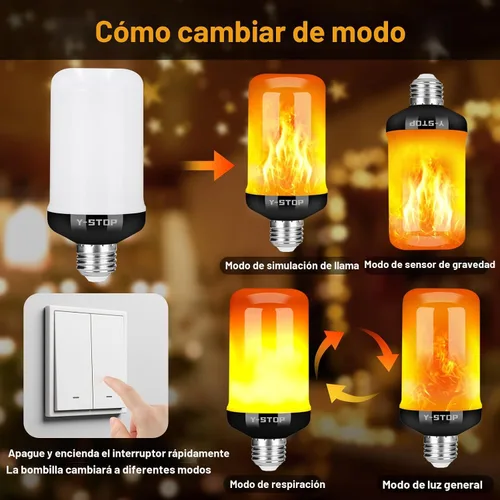 Vista 6 de Y- STOP Bombillas de llama mejoradas, 4 modos de luz parpadeante para exteriores con efecto invertido, bombilla de llama de base E26