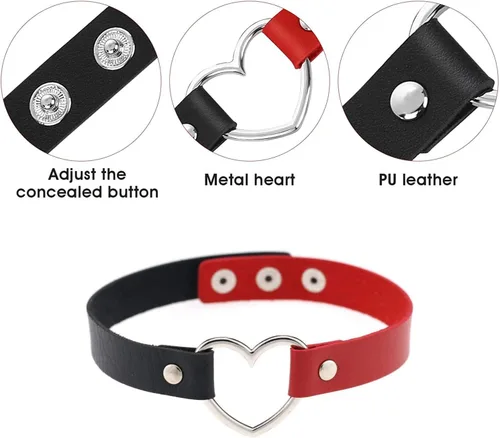 Vista 4 de Gargantilla de Cuero con Corazón Collar Punk Gótico de PU Suave para Mujeres Hombres Niñas Ajustable
