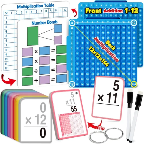 Vista 9 de Tarjetas flash de multiplicación para 3er grado – 175 tarjetas flash matemáticas – Times Table Flash Cards – Todos los hechos 0-12 codificados por