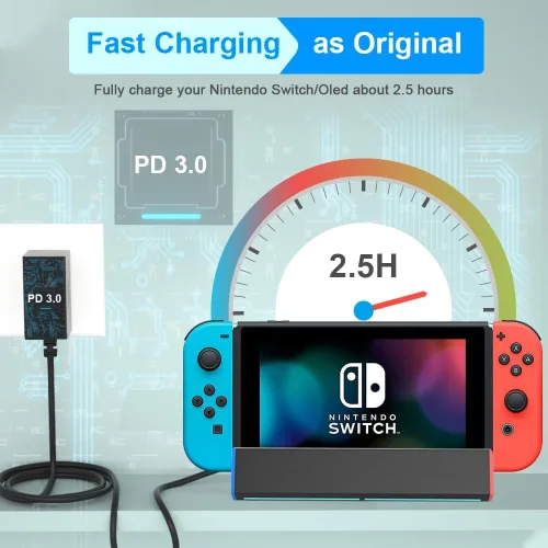 Vista 3 de Fast Charger for Nintendo Switch, USB C Type C Power Adapter Compatible with Nintendo SwitchLite OLEDDock, 15V2.6A Supports TV Mode and Dock Station1