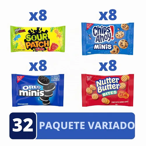 Vista 3 de OREO Mini galletas, Chips AHOY! Mini galletas, SOUR PATCH KIDS Candy & Nutter Butter Bites & Candy Bites & Candy Variety Pack, 32 paquetes