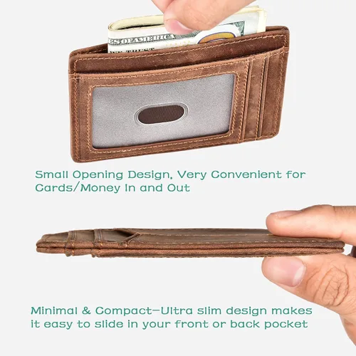 Vista 4 de Kinzd Cartera minimalista delgada con bolsillo frontal RFID para hombre