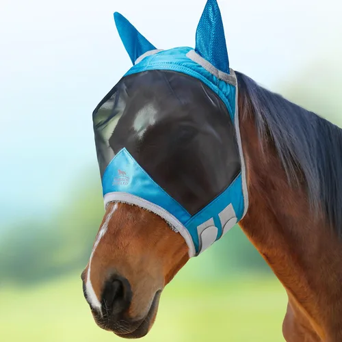 Vista 9 de Harrison Howard CareMaster Pro - Máscara luminosa para moscas de caballo, gran espacio de ojos estándar con orejas, protección UV para caballo