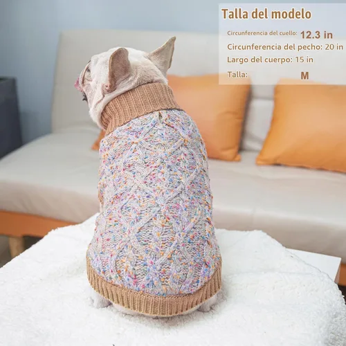Vista 5 de BEAUTYZOO Suéteres de perro para perros pequeños, ropa de punto con agujero Pompones beige