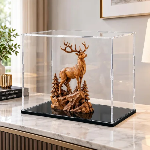 Vista 35 de SVENJBB vitrina acrílica, cajas de acrílico de cubo de 10 x 10 x 14 pulgadas para exhibición, vitrinas transparentes con base negra mate y tapa