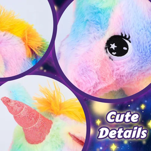 Vista 5 de Easfan Animal de peluche con luces LED de unicornio con luces nocturnas coloridas que brillan en la oscuridad, festival de cumpleaños para niños