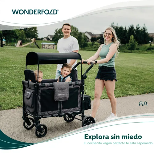 Vista 2 de WonderFold W2 Elite Cochecito Wagon, marco de acero, 2 plazas, gris