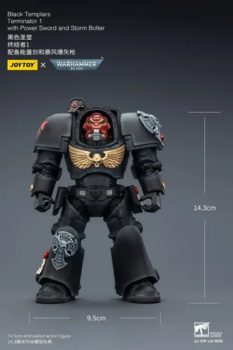 Vista 8 de JOYTOY Black Templars Warhammer 40k 1/18 Figura de acción Black Templars Terminator 1 con espada de poder y bolter de tormenta, regalos