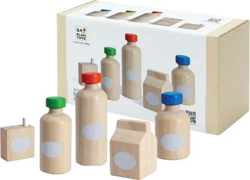 Vista 11 de PlanToys® Juego de helado de madera para niños Incluye soporte, cucharas y conos Comida de juego de simulación de postres para niños pequeños
