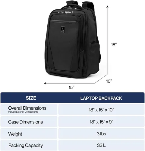 Vista 2 de Travelpro Maxlite - Mochila ligera para laptop, apta para laptops de 15" y tabletas de 11", resistente al agua, de 18 pulgadas — Negra