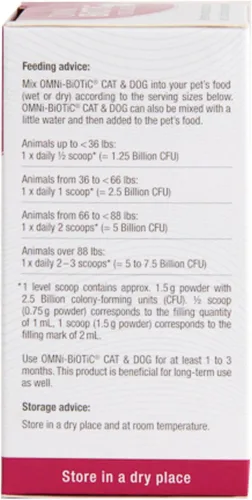 Vista 4 de Probióticos Omni-Biotic para gatos y perros, polvo probiótico para la salud intestinal de gatos y perros y equilibrio de microbiomas