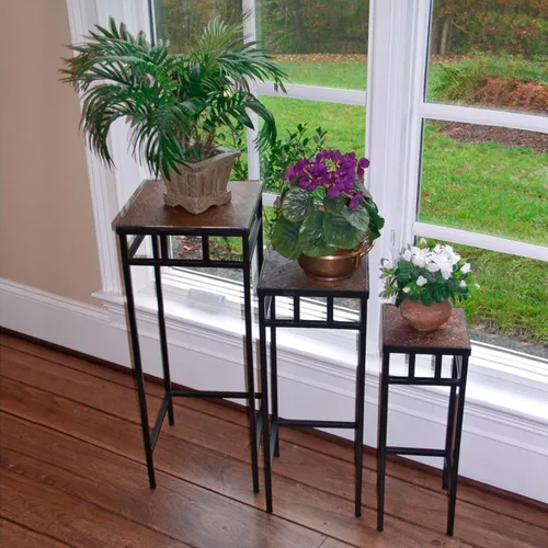 Vista 10 de Zhongma Soporte para Plantas de Interior y Exterior de 2 Niveles de 30" de Alto, 12 L x 12 W x 30 H pulgadas, Soporte de Flores de Metal Cuadrado