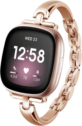 Vista 5 de Elegantes Correas de Metal en Cadena para Reloj Inteligente para Mujeres Compatible con Fitbit Sense/Fitbit Versa 3 Bandas para Mujeres Elegantes 1