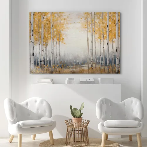 Vista 2 de SIGNFORD Lienzo impreso para pared, árboles de abedul dorados de otoño, bosque, decoración de guardería, paisaje decorativo, relajante, tranquilo