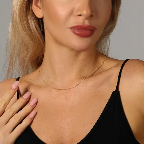 Vista 3 de Delicado collar de gargantilla de oro para mujer, chapado en oro de 14 quilates, cadena de satélite en capas, para adolescentes, perlas, estrellas