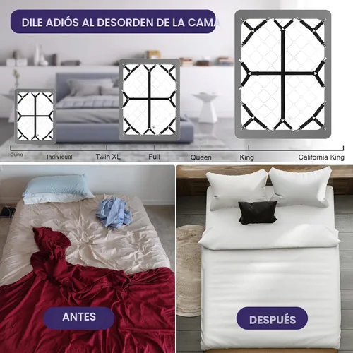 Vista 2 de Luyena Correas para Sábanas de Cama, 6 PCS Correas Seguras y para Sábanas Ajustables para Cama Tamaño Full, Clips Ajustables para Sábanas