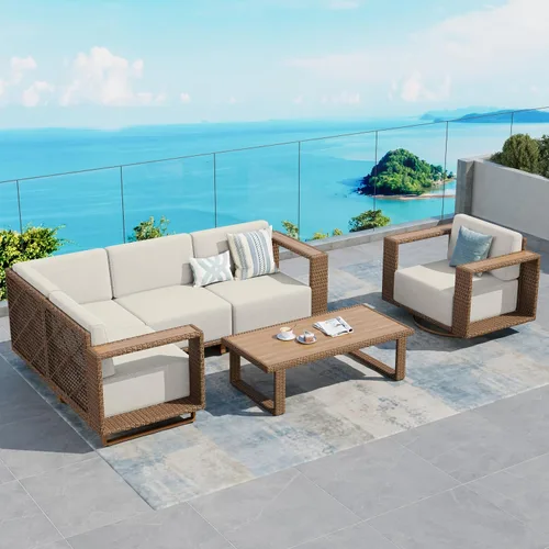 Vista 13 de SUNSHINE VALLEY 8 muebles seccionales de patio con cojín de 10 pulgadas de Beige-seccional