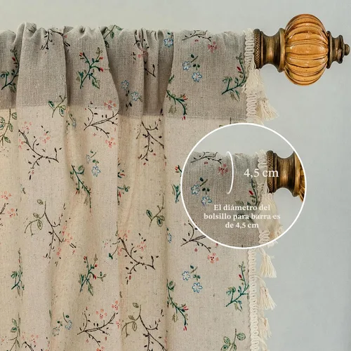 Vista 2 de Cortinas florales de granja semiopacas para sala de estar, de 63 pulgadas de largo, mezcla de lino y algodón, paneles de cortina de ventana cortos
