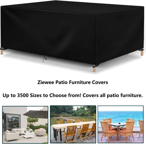 Vista 2 de Fundas para muebles de patio al aire libre, impermeables, 600D, rectangular, juego de mesa y silla, a prueba de viento, polvo, anti-UV, duradera