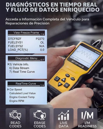 Vista 3 de MOTOPOWER MP69033 - Lector de código, OBD2, escáner, para automóvil, fallo del motor, herramienta de diagnóstico, CAN, para todos los coches