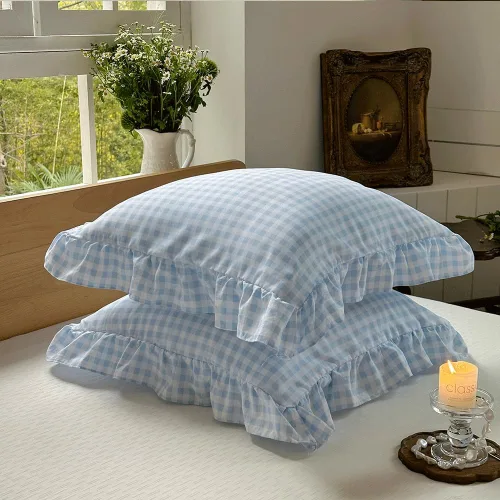 Vista 3 de NSNLGSGC Juego de 2 fundas de almohada de microfibra prelavada con volantes de color azul claro de 20 x 20 pulgadas, para cama/sofá