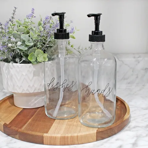 Vista 2 de Cornucopia Brands Botellas de bomba para platos de manos de 16 onzas (transparentes, juego de 2); dispensadores de bomba para cocina y hogar
