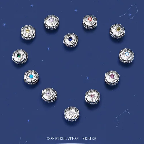 Vista 4 de Dijes de piedra natal para pulsera Pandora de plata de ley 925, astrología, constelación, horóscopo para mujer, regalo de cumpleaños