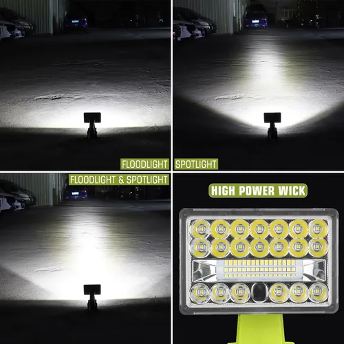 Vista 5 de Linterna de 18 W compatible con batería Ryobi de 18 V, reflector de luz de 2000LM 18V con puerto USB, puerto tipo C, cabezal giratorio de 110 grados