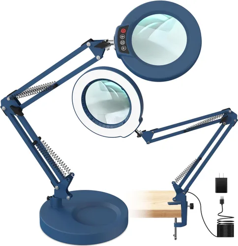 Vista 15 de Lámpara de lupa de 10 aumentos con luz y soporte, lámpara de escritorio y abrazadera 2 en 1, Seylae con 5 modos de color, lupa iluminada LED