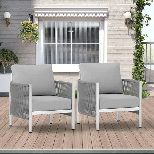 Vista 31 de Sofá de dos plazas de aluminio para patio exterior, sofá de patio de cuerda HDPE con cojín grueso lavable, muebles de patio para todo tipo de clima