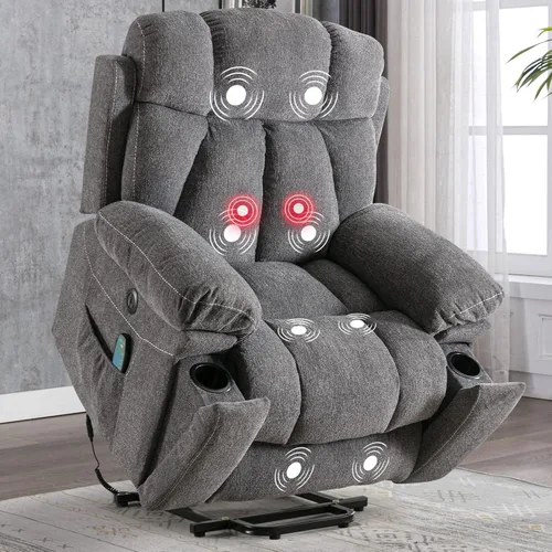 Vista 10 de CANMOV Power Lift - Silla reclinable para personas mayores con masaje por vibración y calefacción lumbar, silla elevadora eléctrica con bolsillo
