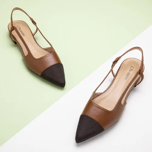 Vista 2 de C.Paravano Zapatos planos de cuero con talón descubierto para mujer Zapatos planos con puntera puntiaguda Sandalias de tacón cómodo Zapatos