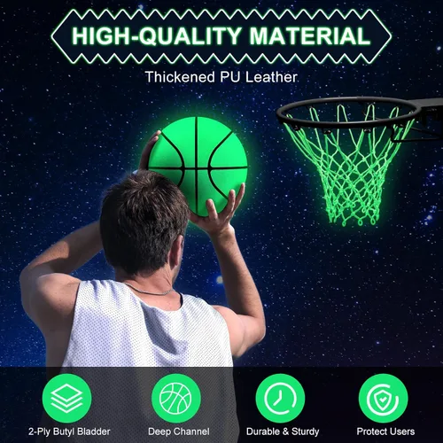Vista 4 de Jenaai Juego de 3 piezas de baloncesto brillante, incluye tamaño 7 brillante baloncesto luz nocturna red con bomba para aro luminoso regalo