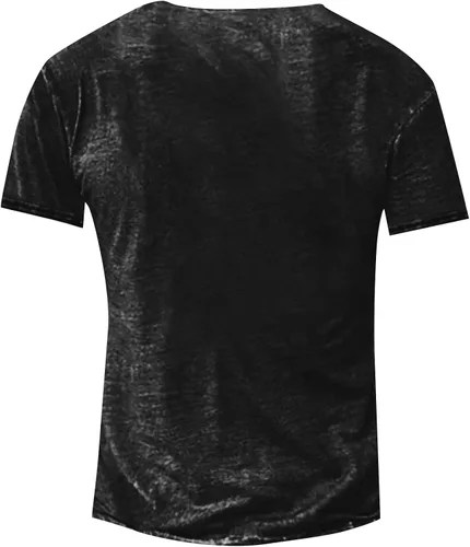 Vista 2 de Blusas elásticas de manga corta para hombre con estampado gráfico y bordado de cuello redondo y botones