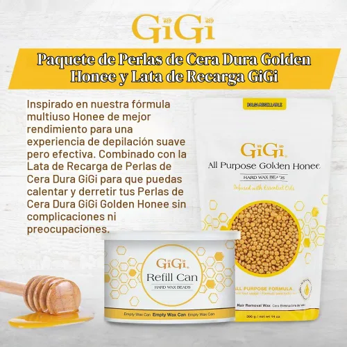 Vista 3 de GiGi Golden Honee - Cuentas de cera dura multiusos y lata de repuesto, 14 onzas