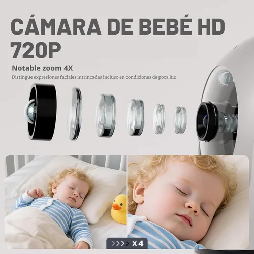 Vista 2 de Kidsneed Monitor de bebé con cámara y audio: monitor de bebé de video 720P de 5 pulgadas, sin WiFi, duración de la batería de 48 horas, visión