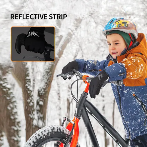 Vista 4 de Guantes deportivos cálidos de invierno para niños, clima frío, pantalla táctil, resistente al viento, para nieve, ciclismo, senderismo, fútbol, al