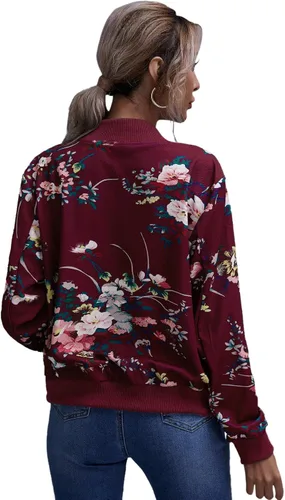 Vista 2 de Romwe Chaqueta bomber ligera con cremallera y estampado floral para mujer