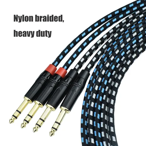 Vista 3 de Cable de conexión equilibrado TRS a TRS macho de 1/4 de pulgada, cable de audio estéreo de 1/4 de pulgada a 0.250 in, nailon trenzado resistente