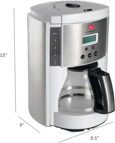 Vista 2 de Melitta Aroma Enhance - Cafetera de goteo de 10 tazas, automática y programable, capacidad de 96 onzas con 5 filtros de café, color blanco