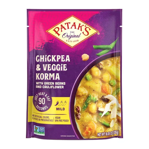 Vista 9 de Patak's Garbanzos con Mantequilla y Vegetales, 10.05 Oz (Paquete de 1) Curry Suave con Garbanzos, Espinaca, Zanahorias, Comidas Vegetarianas Listas