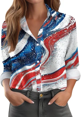 Vista 17 de Camisetas de San Valentín para mujer, camisas con botones, blusas de corazón, elegantes, informales, cuello de solapa, manga larga, suave, cómoda