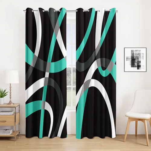 Vista 9 de weesire Cortinas opacas modernas para dormitorio, sala de estar, 2 paneles, 100% opacas, cortinas con patrón circular blanco y negro, cortinas