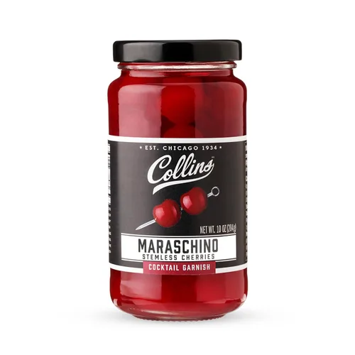 Vista 7 de Collins Cerezas Marrasquino Sin Tallo, Guarnición para Cócteles, Postres, Manhattan y Old Fashioned, Cerezas Gourmet para Picar para Casa y Bar, 10
