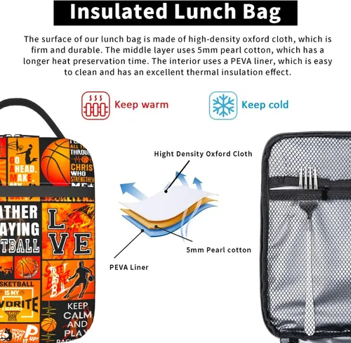 Vista 4 de Lonchera de baloncesto con aislamiento térmico para hombres, mujeres, niños, niñas, niños, caja de almuerzo portátil reutilizable para el trabajo
