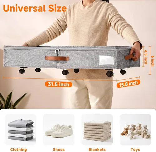 Vista 2 de Almacenamiento debajo de la cama de 6 pulgadas con ruedas, paquete de 2, contenedor de almacenamiento de zapatos debajo de la cama con tapa