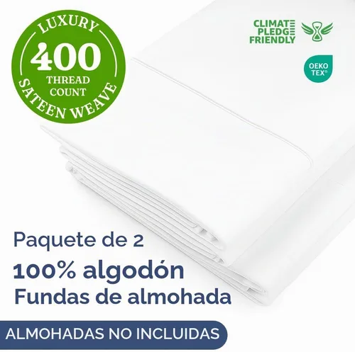 Vista 2 de Juego de 2 fundas de almohada 100 % algodón de 400 hilos, sin arrugas ni decoloración, protectores lavables a máquina, ropa de cama de hotel