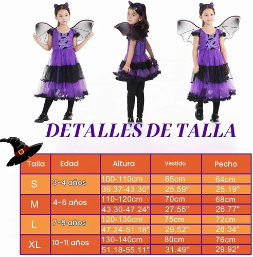 Vista 4 de Disfraz de vampiro de murciélago para niñas, ropa de Halloween para cosplay, vestido morado