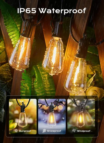 Vista 3 de Brightown Luces de Cadena para Exteriores, 30 pies, 11+1 LED ST38, Luces LED para Patio Irrompibles, Regulables IP65 Impermeables Conectables, Luz